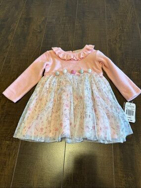 Pink Tulle Baby Dress with Pom Poms